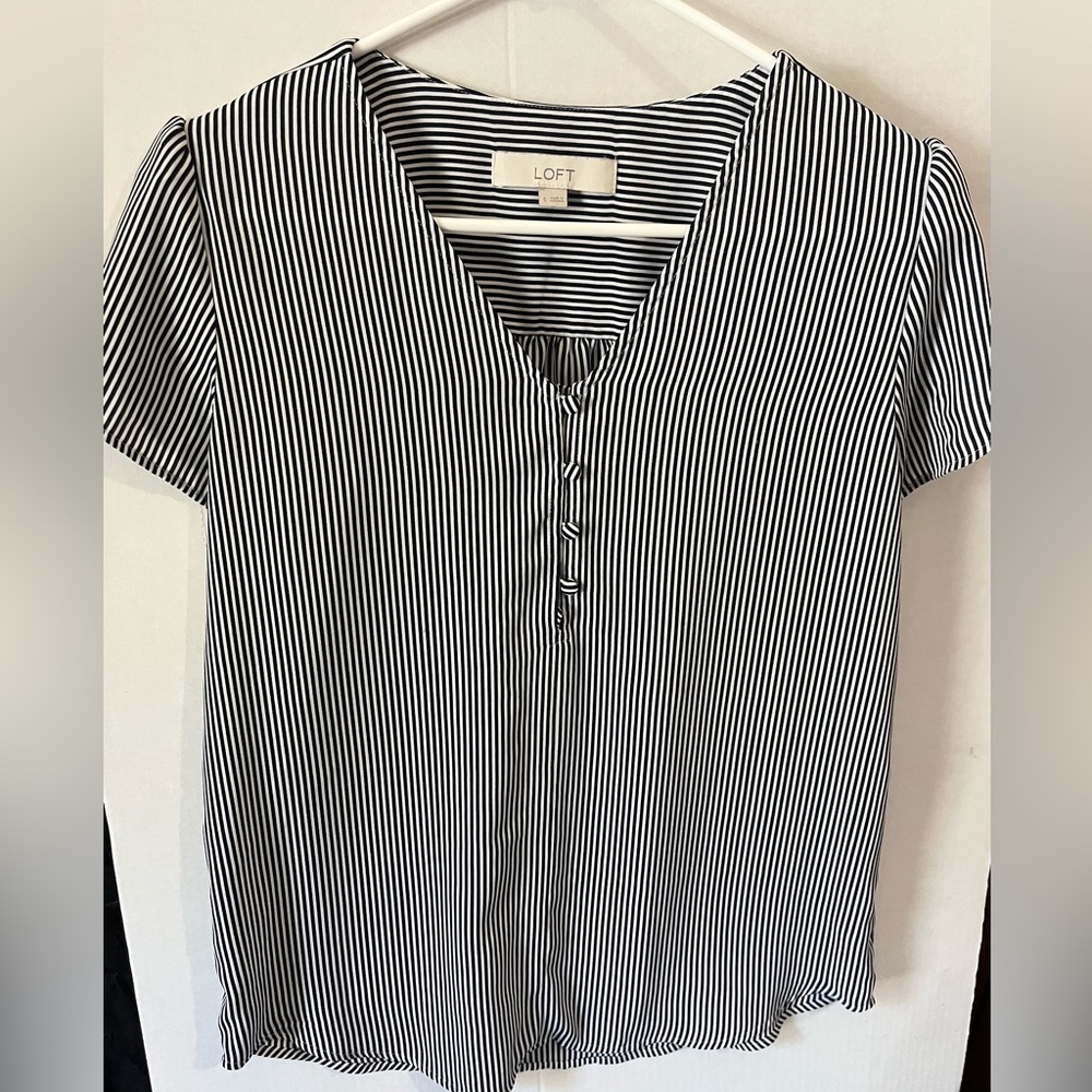LOFT Monochrome Striped Blouse - Picture 1 of 5
